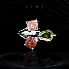 LVNA Signatures Fancy Rare Pink Green Red Colored Cocktail Diamond Platinum Ring