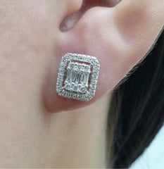 PREORDER | Classic Emerald 5ct Face Emerald Halo Stud Diamond Earrings 14kt