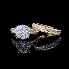 PREORDER | Golden Round Paved Band Twin Pair Diamond Ring 14kt