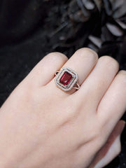 PREORDER | Red Ruby Emerald Halo Gemstones Diamond Ring 14kt