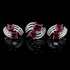 PREORDER | Crossver Red Ruby Gemstones Diamond Jewelry Set 14kt