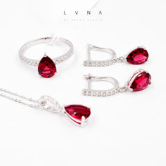 PREORDER | Red Ruby Teardrop Full Gemstones Diamond Jewelry Set 14kt