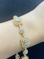 Golden Emerald Halo Eternity Diamond Bracelet 14kt