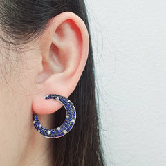新 |蓝色蓝宝石宝石和钻石耳环 14kt