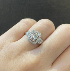 #PREORDER | Emerald Halo Paved Trinity Diamond Ring 14kt