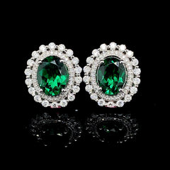 PREORDER | Oval Green Emerald Deco Gemstones Diamond Earrings 14kt