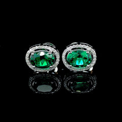 PREORDER | Oval Green Emerald Gemstones Diamond Earrings 14kt