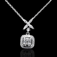 #LVNA선물 | 플로럴 스퀘어 드롭 다이아몬드 목걸이 16-18" 18kt 화이트 골드 체인