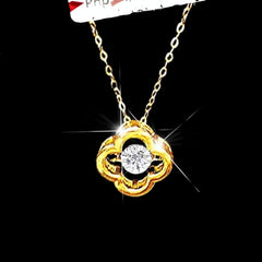 Golden Lucky Clover Dancing Diamond Necklace 18kt 16-18”