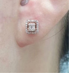 Rose Classic Emerald Stud Diamond Earrings 14kt