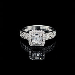 Classic Square Halo Nail Paved Band Diamond Ring 14kt