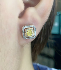 PREORDER | Square Halo Yellow Stud Colored Diamond Earrings 14kt