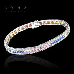 Rainbow Sapphire Gemstones Diamond Bracelet 14kt