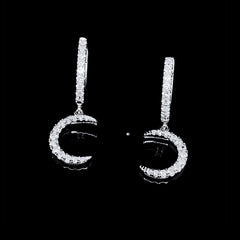 PREORDER | Crescent Moon Drop Deco Dangling Diamond Earrings 14kt