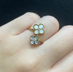 VVIP | Golden Floral Clover Mother of Pearl Diamond Ring 14kt