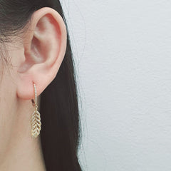 Golden Leaf Deco Hoop Dangling Diamond Earrings 14kt