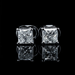 1.00ct/1.00ct LN, VS2-SI1 Princess Cut Solitaire Stud Diamond Earrings GIA Certified