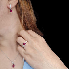 PREORDER | Red Ruby Teardrop Full Gemstones Diamond Jewelry Set 14kt