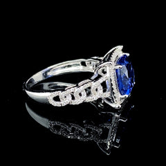 Blue Sapphire Chain Gemstones Diamond Ring 14kt