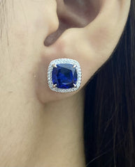 PREORDER | Blue Sapphire Cushion Stud Gemstones Diamond Earrings 14kt