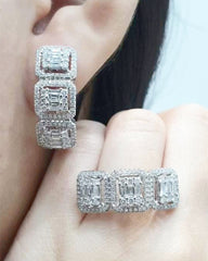 PREORDER| 5carat Face Each Emerald Hoop Diamond Jewelry Set 14kt