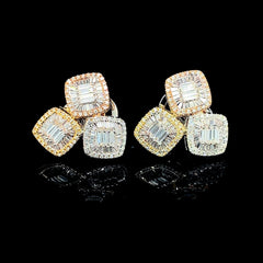 PREORDER | Multi-Tone Cushion Cluster Shape Diamond Earrings 14kt