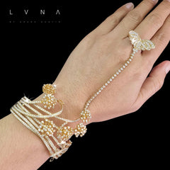 LVNA Signatures Golden Crossover Diamond Paved Armpiece Diamond Bracelet 18kt