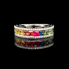 PREORDER | Rainbow Sapphire Gemstones Half Eternity Diamond Ring 14kt