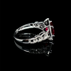 PREORDER | Red Ruby Halo Gemstones Diamond Chain Ring 14kt