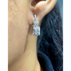 Emerald Butterfly Deco Dangling Diamond Earrings 14kt
