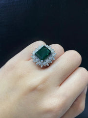 PREORDER | Floral Halo Paved Green Emerald Statement Gemstones Diamond Ring 14kt