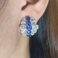 #LVNA礼品 |蓝色蓝宝石宝石垫形装饰钻石耳环 14 克拉