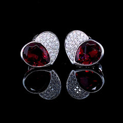 #LVNA2024 |  Half Heart Paved Red Ruby Gemstones Diamond Earrings 14kt