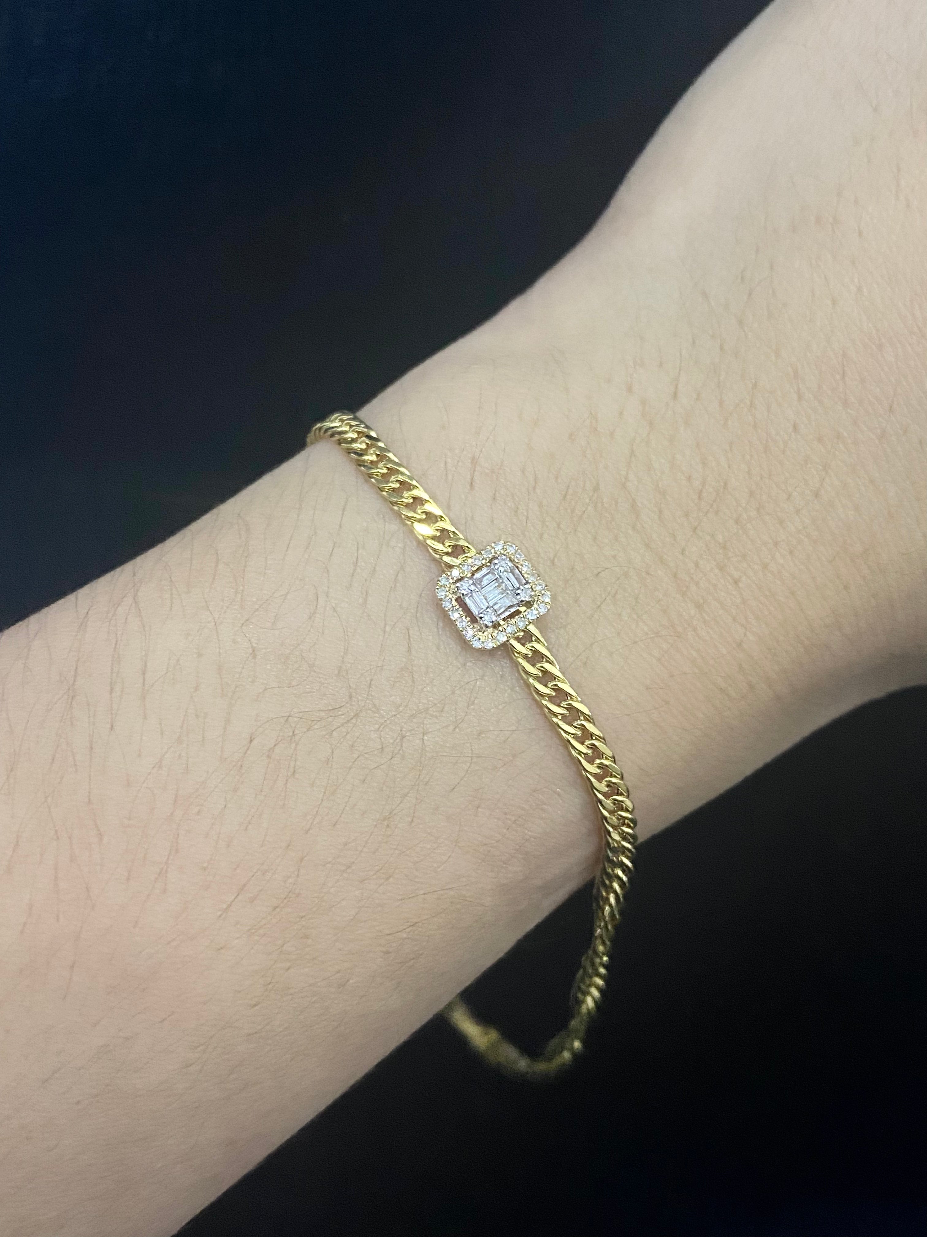 10.10 | Gld Golden Emerald Center Bar Solid Gold Chain Diamond Bracelet 18Kt
