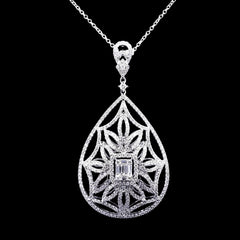 Large Pear Shape Medallion Pendant Diamond Necklace 18kt