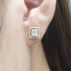 PREORDER | Golden Classic Square Stud Diamond Earrings 14kt