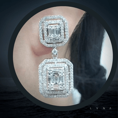 PREORDER | Emerald Halo Statement Dangling Diamond Earrings 14kt
