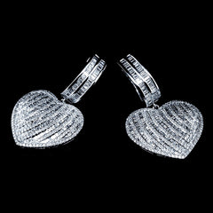 PREORDER | Large Heart Baguette Statement Dangling Diamond Earrings 14kt