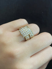 PREORDER | Golden Cushion Twin Pair Paved Band Diamond Ring 14kt