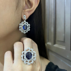 Grand Blue Sapphire Gemstones & Diamonds Full Jewelry Set 14kt