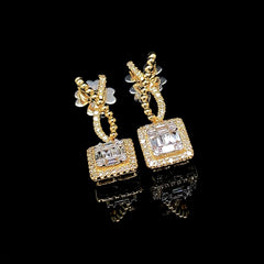 #LVNA礼品 |金色方形扭曲钻石悬垂 14kt 黄金