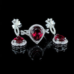 PREORDER | Pear Red Ruby Dangling Diamond Set 14kt