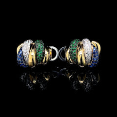 PREORDER | Golden Blue Sapphire Green Emerald Gemstones Diamond Earrings 14kt