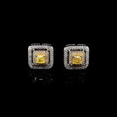 PREORDER | Square Halo Yellow Stud Colored Diamond Earrings 14kt