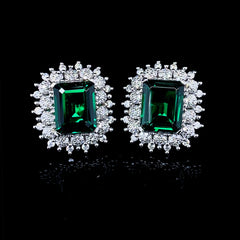 PREORDER | Floral Halo Paved Green Emerald Statement Gemstones Diamond Earrings 14kt