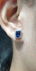 5년 | 블루 사파이어 젬스톤 에메랄드 다이아몬드 귀걸이 14kt