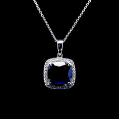蓝宝石垫形钻石项链 14kt