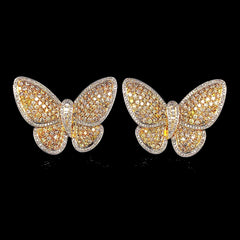 Yellow & White Diamond Paved Butterfly Earrings