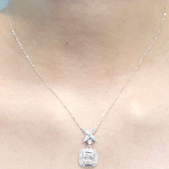 #LVNA선물 | 플로럴 스퀘어 드롭 다이아몬드 목걸이 16-18" 18kt 화이트 골드 체인