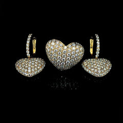 PREORDER | Golden Large Heart Paved Diamond Jewelry Set 14kt